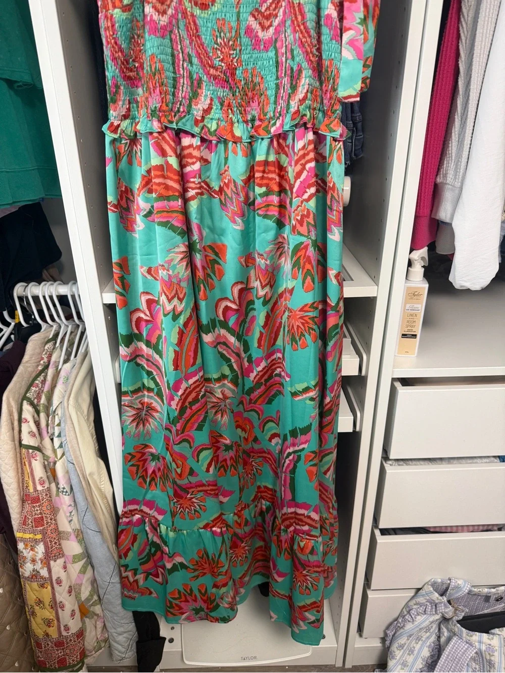 Chic Soul Teal Floral Smocked Maxi Dress with Tie Shoulders - Picture 3 of 12